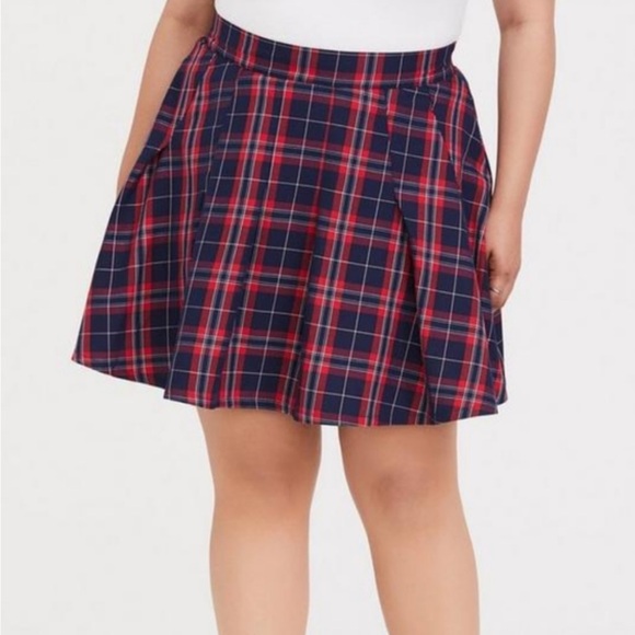 Torrid Twill Pleated Plaid Skater Skirt in Red and Blue-Size 4x - Picture 1 of 6